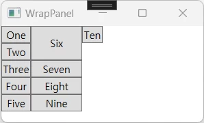 WPF WrapPanel의 Orientation 속성을 Vertical으로 하고 특정 컨트롤의 넓이와 높이를 고정 값을 주었을 때 버튼이 다음 행으로 이동하는 결과