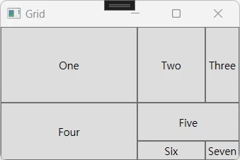WPF Grid의 Span기능을 이용하여 7개 버튼을 배치함