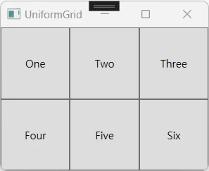 WPF UniformGrid를 이용하여 Columns는 3을 Rows는 2를 할당한 결과
